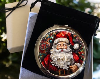 Santa Claus Compact Mirror: Christmas Lover Gift, Magnifying, Stocking Stuffer