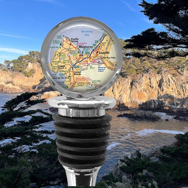 MONTEREY Peninsula Map Wine STOPPER - Golfer Gift - Pebble Beach - Carmel by the Sea - Northern California Map - Pacific Grove - Seaside