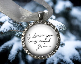 Custom Handwriting Christmas Ornament: Memorial Keepsake with Rhinestones