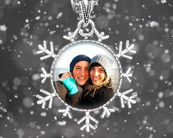 Personalized PHOTO Snowflake Necklace - Christmas Picture Pendant Necklace - Winter Custom Jewelry - January Birthday Gift