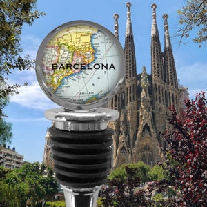 Bouchon de bouteille de vin avec carte de Barcelone, Espagne - Bouchon sangria - Cadeau pour amateur de vin - Cadeaux espagnols - Gaudi - Cartes européennes - Europe Travel