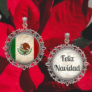 Mexican Flag Feliz Navidad Christmas Ornament - Mexico Flag - Spain Flag - Mexican Pride - Bandera de Mexico - Spanish Christmas - Espana
