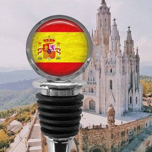 SPAIN Flag Bottle Stopper - Spanish Wine Stopper - Spanish Flag Wine Bottle Cork - Custom Wine Stopper - Bar Ware