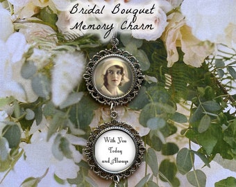 Memorial Photo Bridal Bouquet Charm: Antique Silver Wedding Keepsake