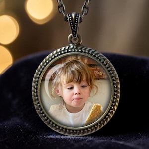 Personalized Photo Pendant Necklace: Antique Silver or Bronze