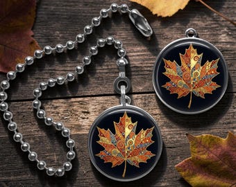 Maple Leaf Fan Pull Chain: Autumn Decor Light Pull, Art Nouveau