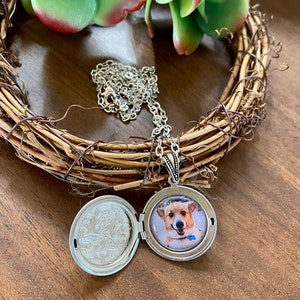 Personalized Pet Photo Locket Necklace - Etched Silver Plated Keepsake