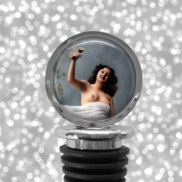 Nude Woman WINE BOTTLE STOPPER - Risque Wine Gift - Funny Wine Cork - Sexy Bourbon Gift - Gifts for Him - Naked Lady - Vintage Photograph