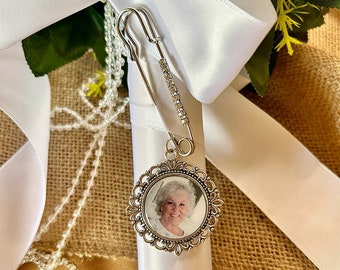 Wedding Rhinestone Large 2-sided Bouquet Picture Charm - BRIDAL BOUQUET Photo Charm Memorial - Custom Bouquet Dangle - Memory Bouquet Pin