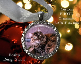 Personalized CAT PHOTO Christmas Ornament - Pet Photo Ornaments - Picture Ornaments - Kitty Kitten Cat Lover Gift