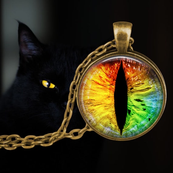 Collier avec pendentif oeil de chat Bijoux oeil de chat arc-en-ciel Cadeau  oeil de chat Collier pour amoureux des chats Cadeaux pour filles Cadeau  magique -  France