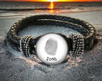 FINGERPRINT Bracelet - Snap Bracelet - Thumbprint Bracelet - Custom Fingerprint Jewelry - Leather Bracelet - Memorial Bracelet - Keepsake