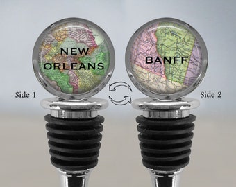Custom Map Wine Stopper: Double-Sided Vintage Location Gift - 2-sided wine cork