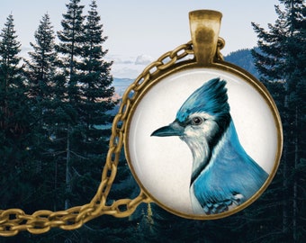BLUE JAY Pendant Necklace - Forest Wildlife Jewelry - California Birding - Bird Lover Gift - Blue Bird of Happiness - Ornithology