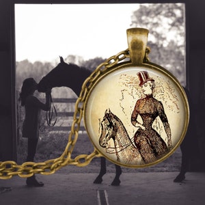 Proper Victorian Lady in Riding Hat on Horse - Horse Jewelry - Horse Pendant - Side Saddle - Equestrian Jewelry - Dressage - Gifts for Her