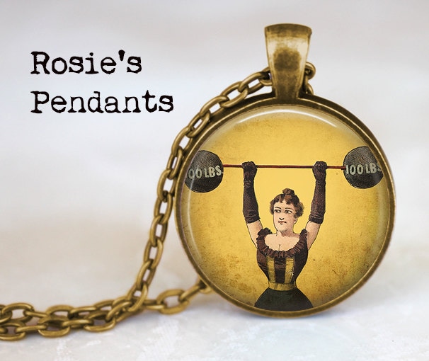 Handcrafted Woman Weightlifter Pendant Necklace