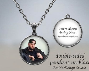 Custom Photo Pendant Necklace: Personalized Quote, Double-Sided