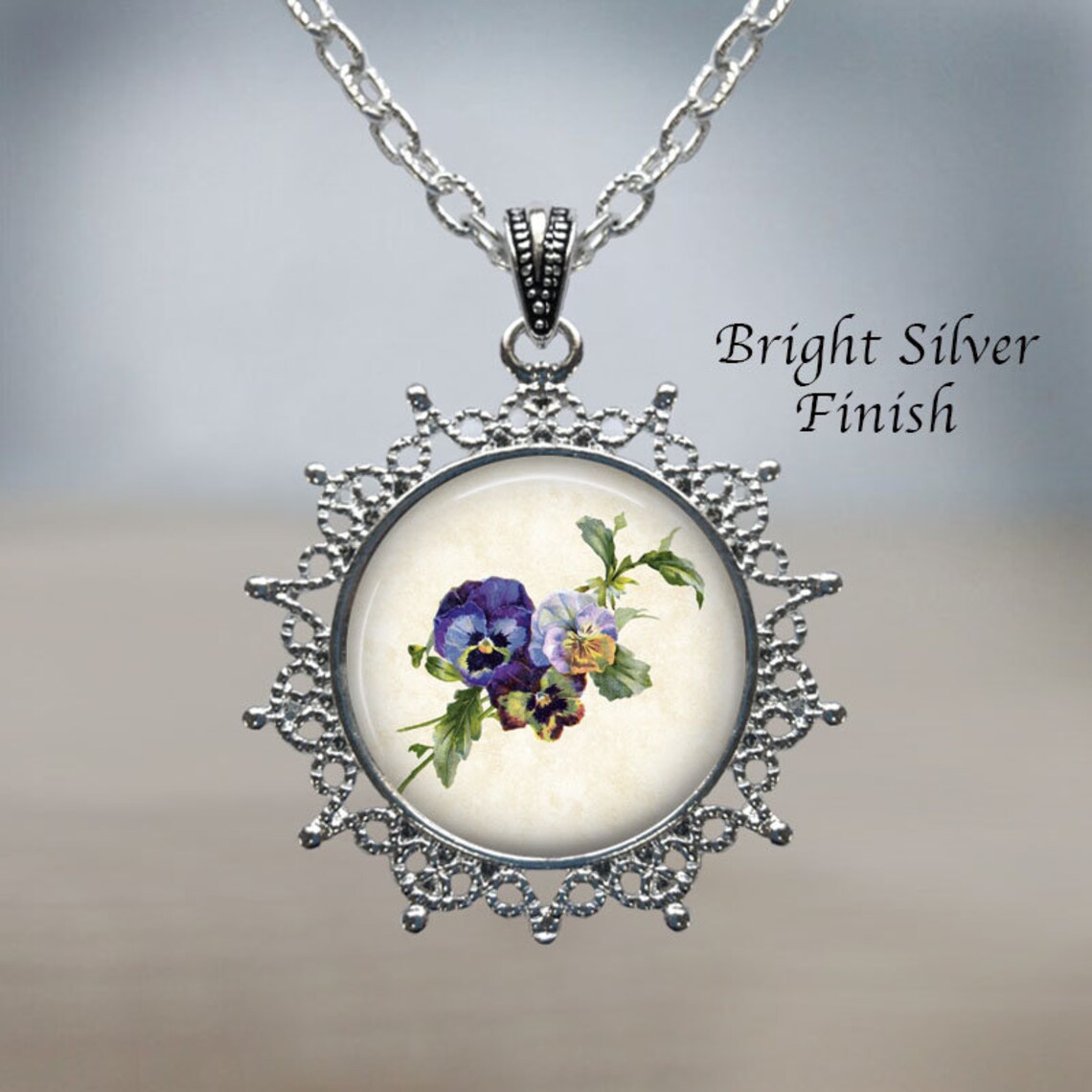 PANSIES Victorian Style Necklace Pansy Jewelry Flower Etsy