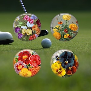 Vintage Flowers Golf Ball Markers  - Ladies Golfing Gift - Woman Golfer Gifts - Golf Gifts for Her - Flower Lover Gift - Mother&#39;s Day Gifts