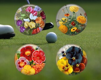 Vintage Flowers Golf Ball Markers  - Ladies Golfing Gift - Woman Golfer Gifts - Golf Gifts for Her - Flower Lover Gift - Mother's Day Gifts