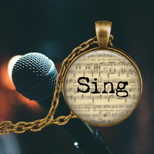 SING Music Jewelry - Gift for Singer - Chorus - Singer Pendant - Singer Necklace - Choir Pendant Necklace - Sheet Music Necklace