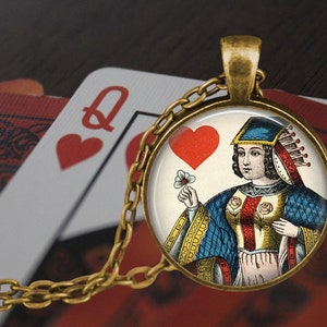 Queen of Hearts Playing Card Necklace - Vintage Playing Card Jewelry - Queen of Hearts Necklace - Card Player Gift - Gambler Gift - Gambling