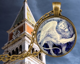 Winged Lion Pendant: St Marks Venice Necklace, Leo Zodiac Jewelry