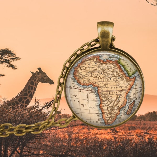 Africa Vintage Map Jewelry - Gift for Traveler - African Map Jewelry - Africa Pendant Necklace - African Continent - Safari Gift