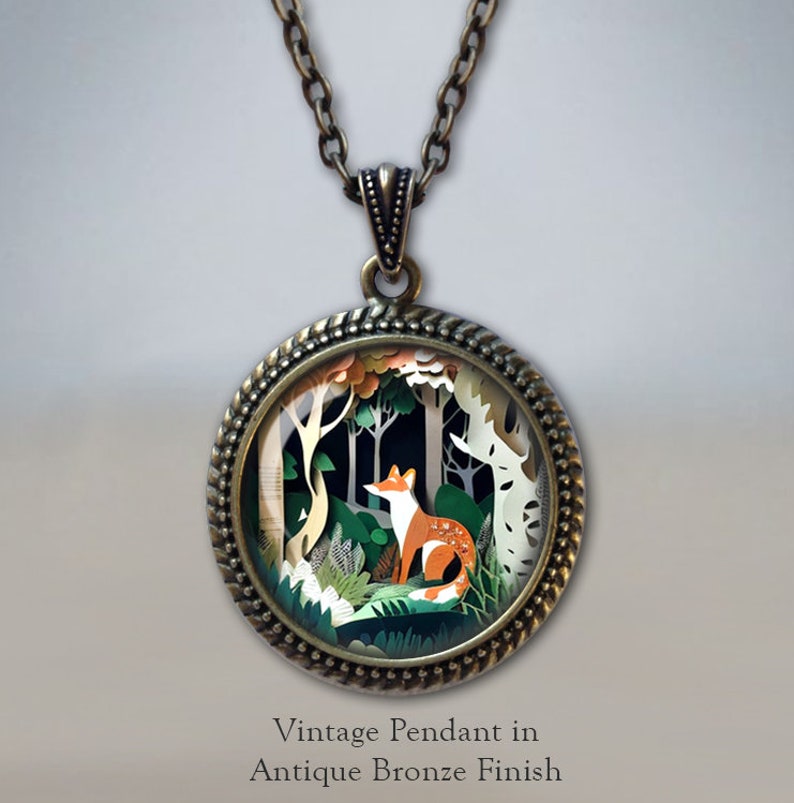 Fox in Woods Necklace Red Fox Fox Art Pendant Foxy Gifts Wildlife Lover Gifts Animal Jewelry Fox Lover Gift Gifts for Her image 4