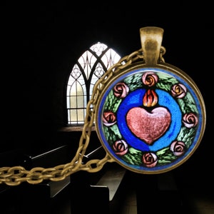Sacred Heart - Faith Pendant - Christian Jewelry - Burning Heart Necklace - Christ Pendant - Christian Faith Based Necklace