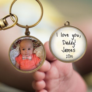 PHOTO KEYCHAIN - Photo Key Ring - Custom Dad Gift - Two Sided key ring keychain - your child&#39;s photo and name - Father&#39;s Day Keychain