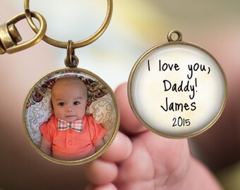 PHOTO KEYCHAIN - Photo Key Ring - Custom Dad Gift - Two Sided key ring keychain - your child&#39;s photo and name - Father&#39;s Day Keychain