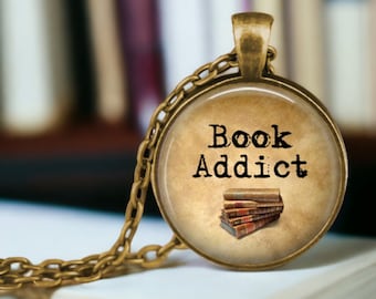 Book Addict Pendant Necklace: Library Lover Gift, Original Design