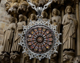 Notre Dame Rose Window Pendant Necklace: Cathedral Art Jewelry