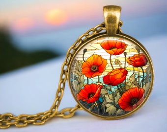 Red Poppy Necklace: Botanical Jewelry