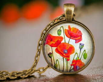 Poppy Necklace: Red California Poppies, Botanical Jewelry