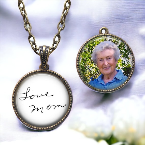 Memorial HANDWRITING PICTURE Reversible Double sided Necklace