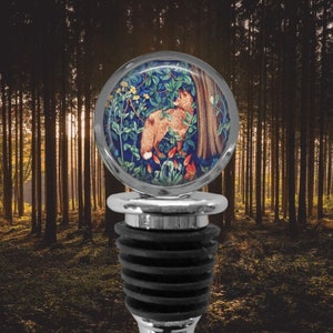Fox in Woods WINE STOPPER - Forest Animals Bottle Stopper - William Morris Arts and Crafts - Red Foxes - Bar Cart Accessory - Barware