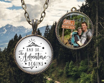 Adventure Vacation Pendant Necklace - Hiking Necklace - Mountain Climbing - Let the Adventure Begin - Bon Voyage Gift - Wilderness Camping