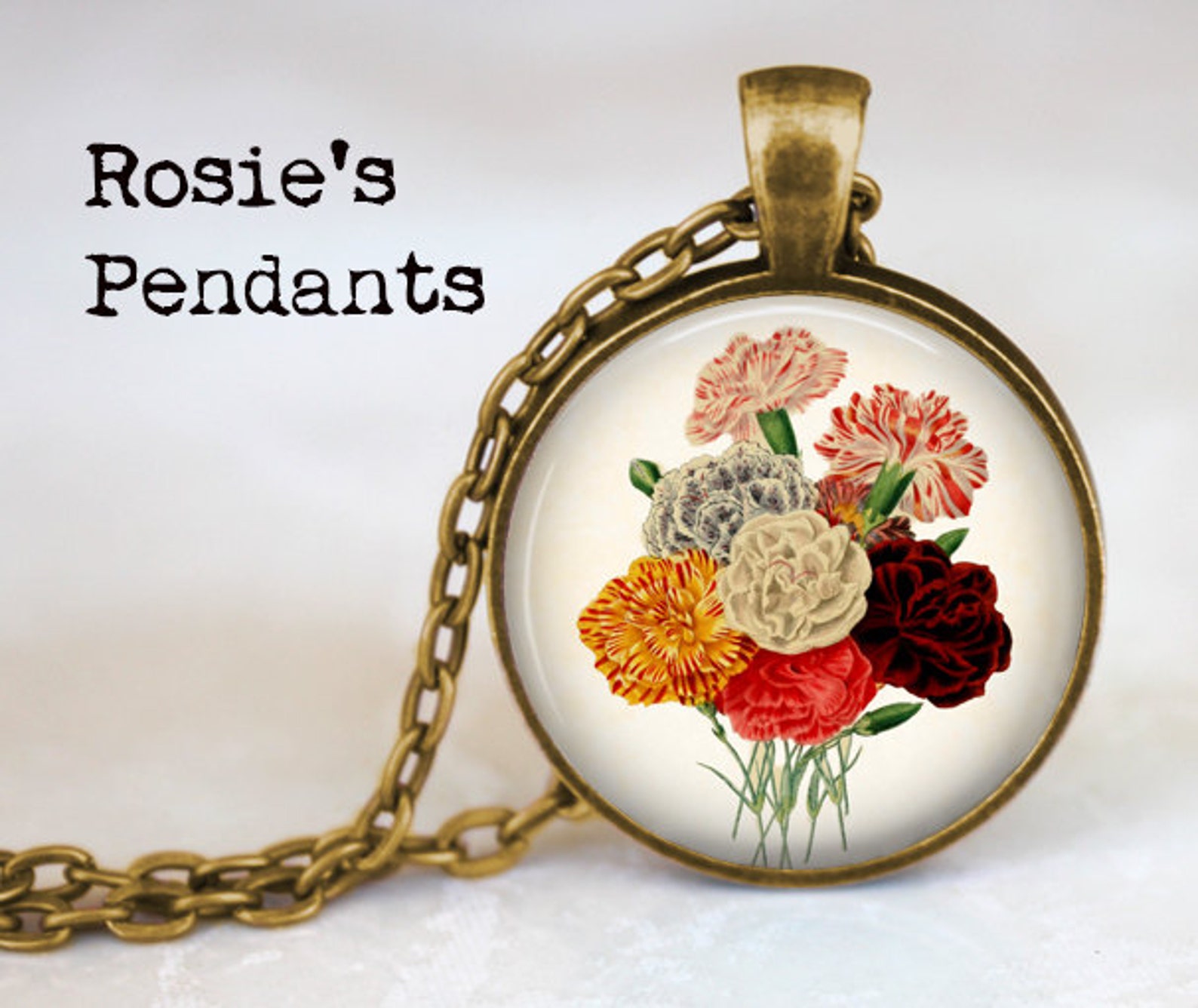 Carnations Necklace Carnation Pendant Floral Pendant Etsy