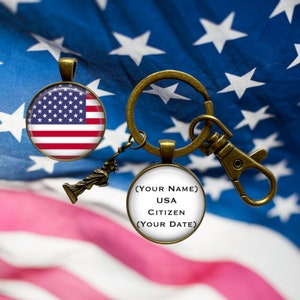 New American Citizen Keychain - 2 Sided Key Ring - USA Citizenship - Naturalization - American Flag - Immigrant Gift - Naturalized Citizen