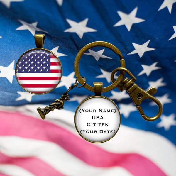 Neuer amerikanischer Bürger Schlüsselanhänger - 2 seitiger Schlüsselanhänger - USA Bürgerschaft - Einbürgerung - Amerikanische Flagge - Einwanderer Geschenk - Eingebürgerte Bürger
