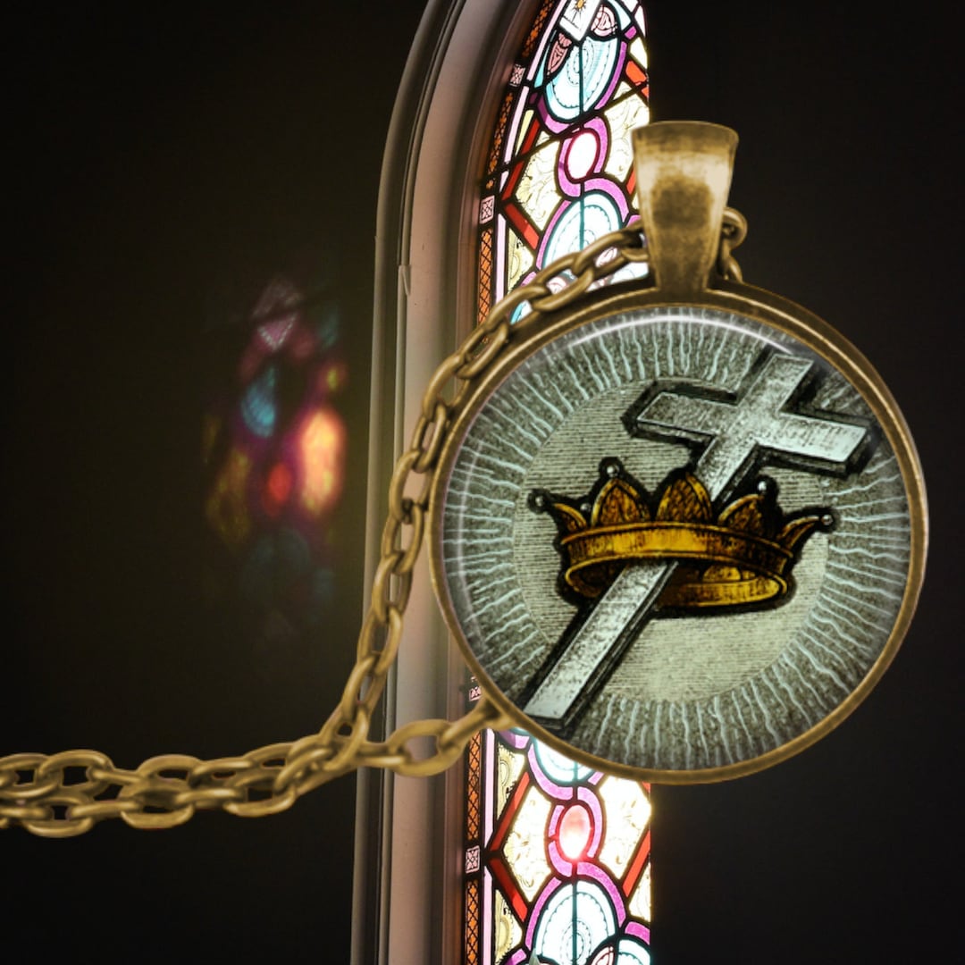 Holy Cross and Crown Pendant Necklace Christian Jewelry Christ the King Necklace Religious