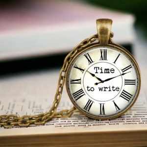 TIME TO WRITE - Writing Jewelry - Gift for Writer - Love to Write - Editor - Blogger - Teacher Gift Writing Pendant Necklace