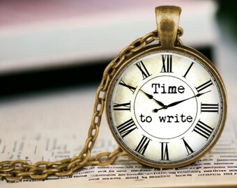 TIME TO WRITE - Writing Jewelry - Gift for Writer - Love to Write - Editor - Blogger - Teacher Gift Writing Pendant Necklace