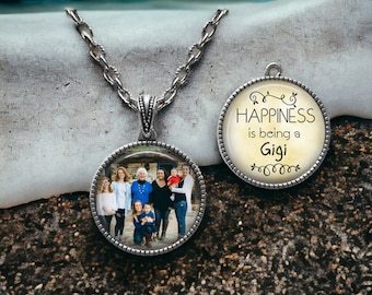 Gigi Photo Pendant Necklace - Happiness is Being a Great Grandmother - Picture Jewelry - Personalized Grandma Gifts - GG - Nonna