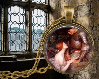 Renaissance Art Pendant Necklace: Lady and Knight Romantic Jewelry