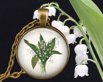 Lily of the Valley Flower Necklace - May Birthday Gifts - Month of May - Botany Illustration - Gardener Gifts - Gardening Themed Gift