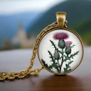 Scottish Thistle Pendant Necklace - Scotland Flower - Scotch Thistle Jewelry - Botany Illustration - Gardener Gifts - Botanical Gifts