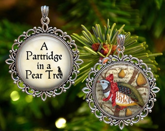 Partridge in Pear Tree Ornament: Two-Sided Christmas Tree Decor